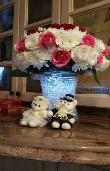 Wedding Center Piece Flowers and Bear 01