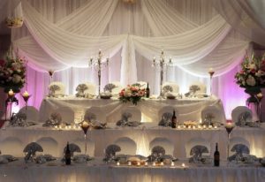 Wedding Pipe and Drape Head Table - Wedding Decorations - Wedding Chair Wraps - Wedding Table Cloths 01